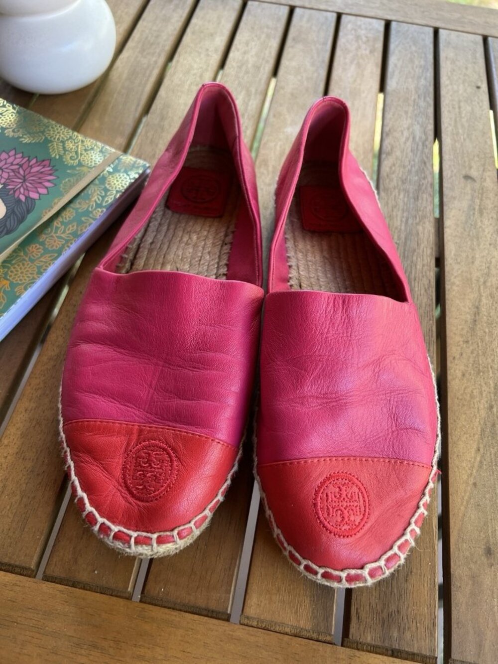 Tory Burch Shaw Pink Red Leather Espadrilles Women’s 8.5